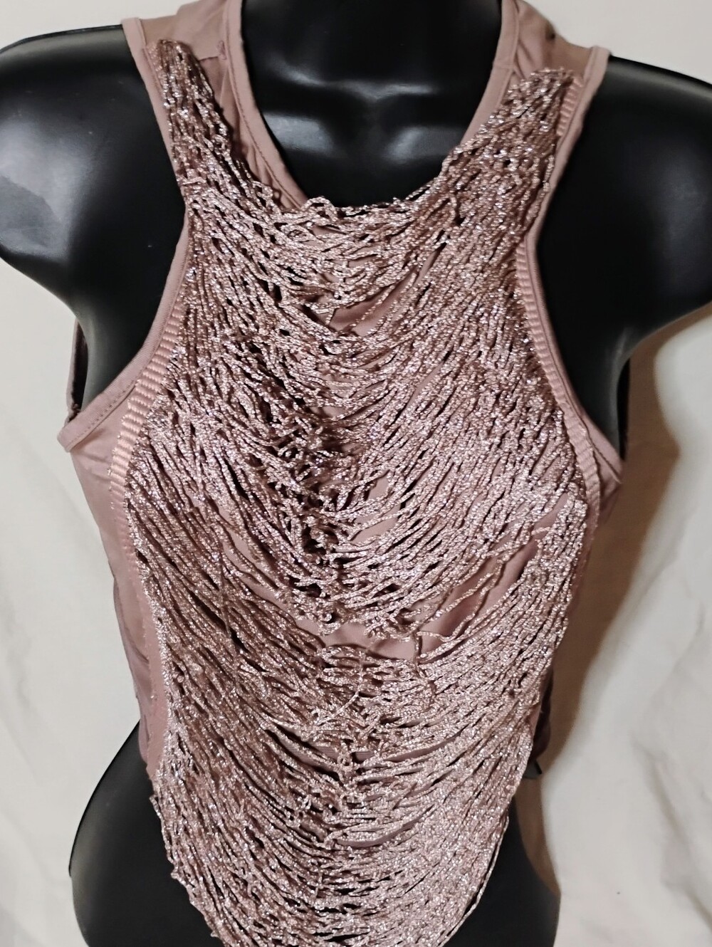 SHEIN Taupe Metallic Beaded Sleeveless Crop Top - Picture 2 of 5